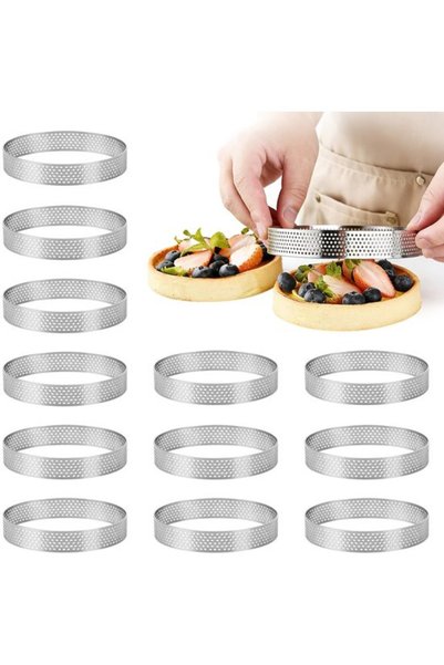 Morvena Picks Forme pentru tarte cu mousse - Set de 12 inele perforate din oț...