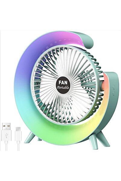 Morvena Picks Nou ventilator de birou USB cu 3 viteze și iluminare LED colora...