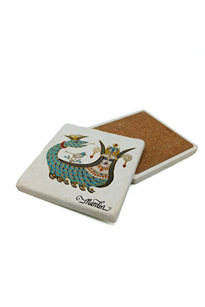 Sadrazam Mardin Şahmeran Printed Natural Stone Coaster 10X10 1G-Ş10M