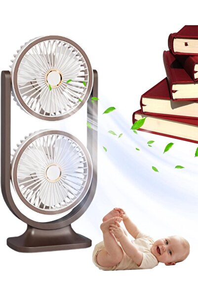 Morvena Picks Ventilator de masă dublu maro – fără fir, reîncărcabil, 5 vitez...