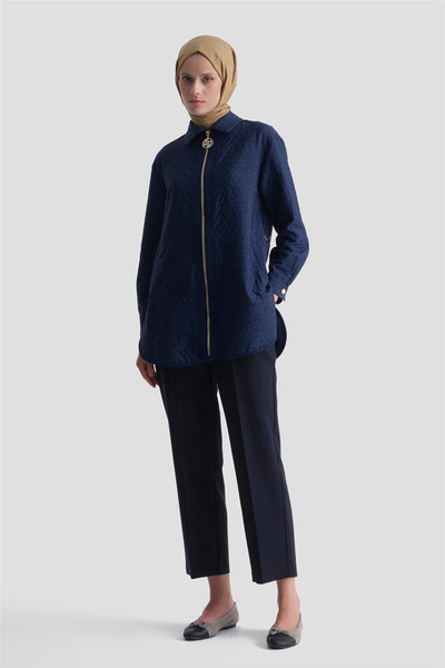 Armine Jacquard Zippered Jacket Navy Blue