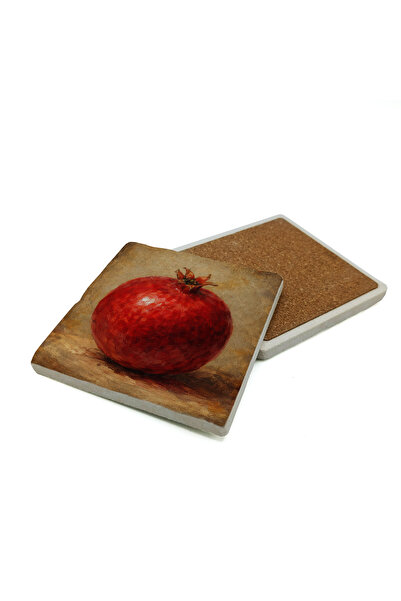 Sadrazam Symbol of Abundance Pomegranate Printed Natural Stone Coaster 10X10 ...