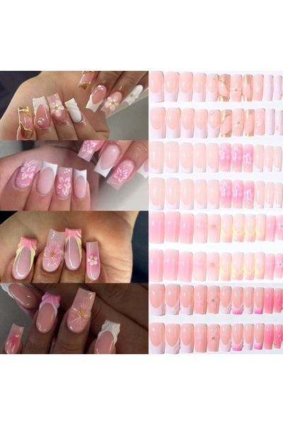 Choice 4gg503 96Pcs(4Mixed) Square shape Nails 3d gel Flower Design French Ac...