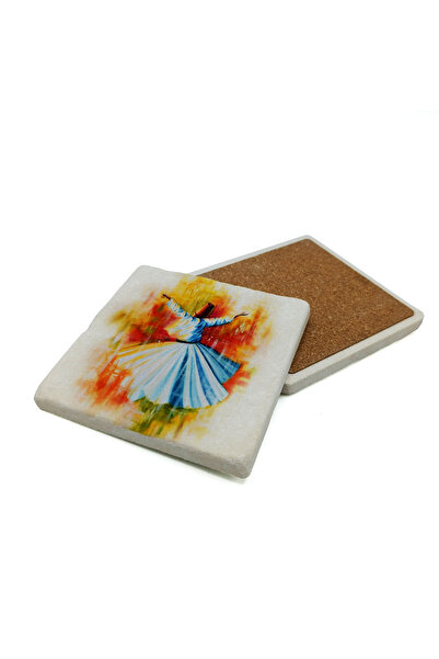Sadrazam Semazen Printed Natural Stone Coaster 10X10 1G-Semazen1