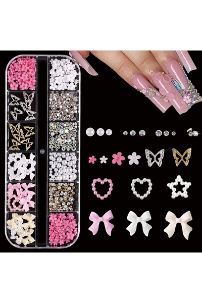 choice2 1Box 24-Piece 3D Y2K Millennial Nail Art Decoration Set, Assorted Rhi...