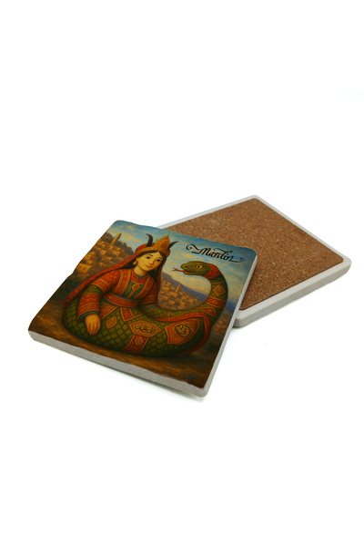 Sadrazam Mardin Şahmeran Printed Natural Stone Coaster 10X10 1g-ş6