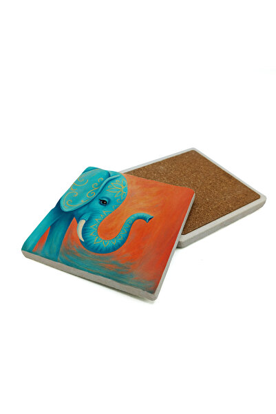 Sadrazam Elephant Printed Natural Stone Coaster 10X10 1G-Fil1
