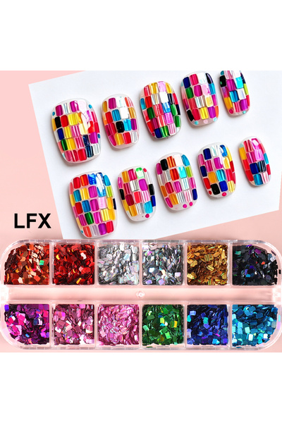 Choice LFX SWEET TREND-12 Colors Holographic Square Nail Sequins Laser Shiny ...