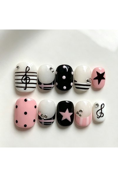 Choice1 HFYF-M 10 Pieces of Hand Pressed Bean Nails, Beautiful Fake Nails, Pi...