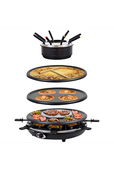 Syntrox Almanya 8 kişilik fondü ile 4'ü 1 arada raclette, sıcak taşlı masa ız...