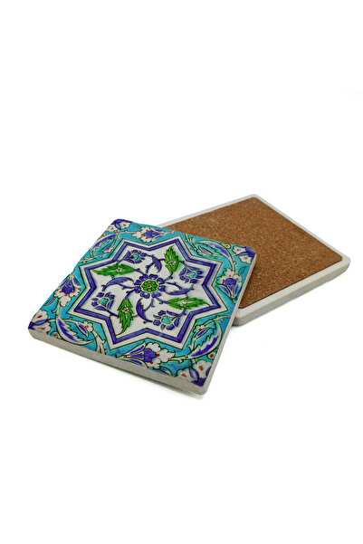 Sadrazam Topkapi Palace Tile Pattern Printed Natural Stone Coaster 10X10 1G-Ç...