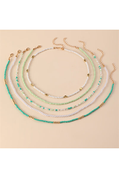 Choice MULTI 5pcs/set Lightweight Layering Necklace – Vintage Green Beaded, D...