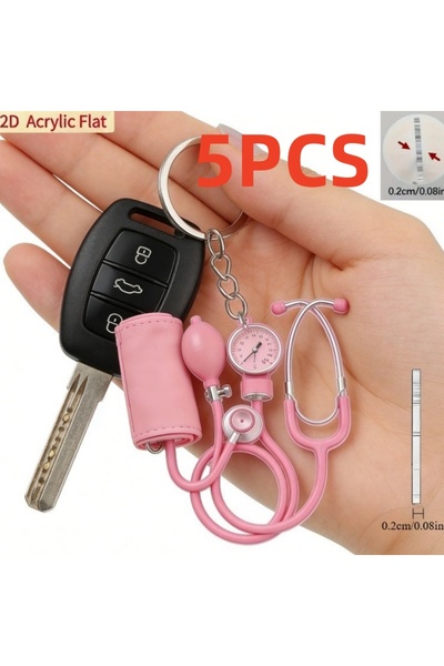 Choice1 5Pcs 2/5 Pack 2D Flat Acrylic Keychain Set in the Shape of a Pink Ste...
