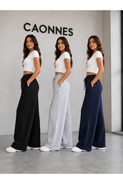 CAONNES 3-Pack Women's Seasonal Sweatpants (Black-Grey-Navy Blue) Basic Overs...