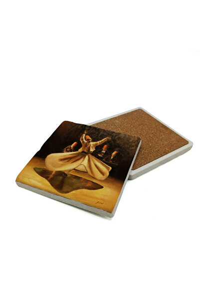 Sadrazam Semazen Printed Natural Stone Coaster 10X10 1G-Semazen2