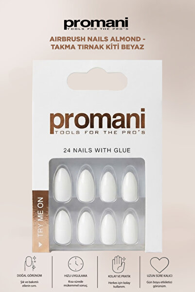 Promani Airbrush Nails Almond - Takma Tırnak Kiti Beyaz