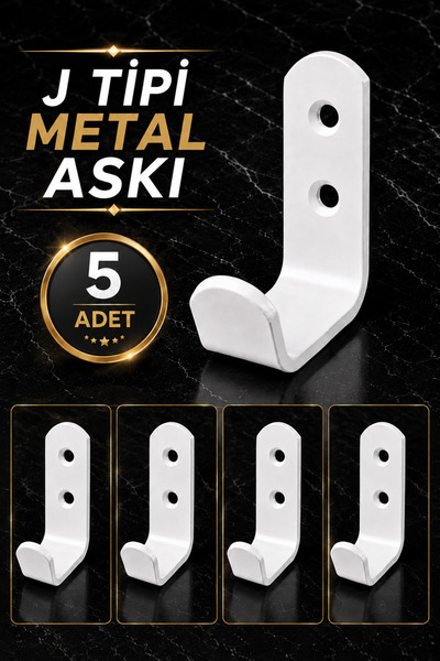 Badem10 [5 ADET] Beyaz Portmanto Askı Vestiyer Duvar Dolap Elbise Askısı Meta...