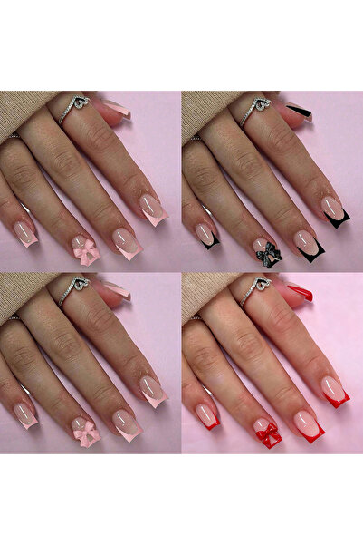 Choice3 WHITE 96PCS Medium Coffin Fake Nails With 3d Bow Pendant Design, Hear...