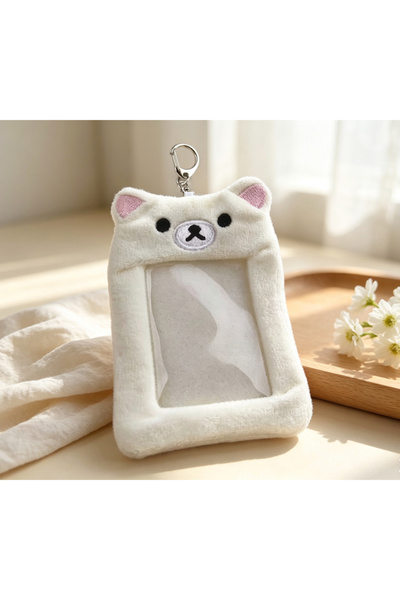 choice2 white Rilakkuma Plush Keychain Card Holder Photo Protective Case Cart...