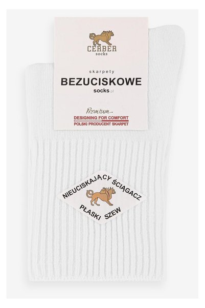 CERBER Sosete Dama Din Bumbac, Cerber, Cusaturi Finisate Cu Atentie, Impletitura Speciala Fara Presiune, Calitate Superioara, Productie Poloneza De Inalta Calitate, 39-42 Ue, Alb