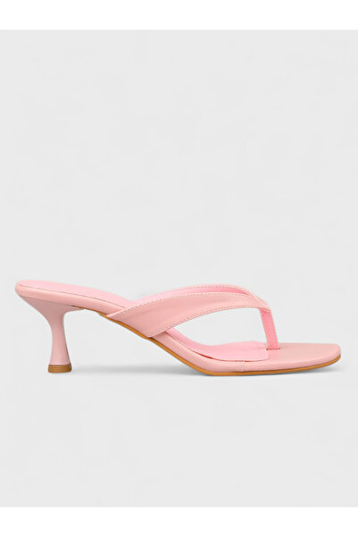 Sadık Yılmaz Women's Summer 8cm Thin Heeled Slippers - 230 3193 - Powder