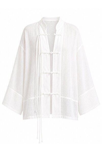 Laluvia Transparent Kimono with String Laces - 5098