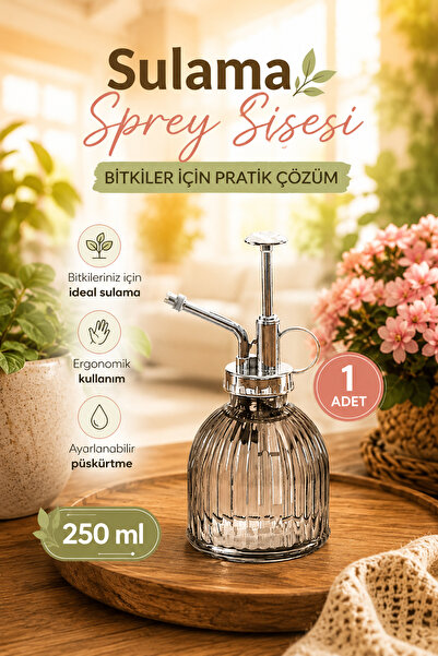Porsima 15731 Gri Vintage Cam Bitki Sulama Şişesi Oda Kokusu Dağıtıcı Çok Amaçlı Boş Sprey Şişe 250 ml