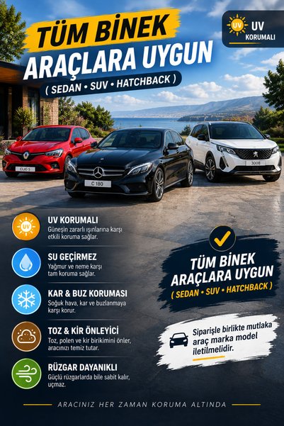 COCEM Tüm Binek Araçlara Uyumlu Oto Araba Brandası - Örtüsü (SEDAN - HATCHBACK - SUV)