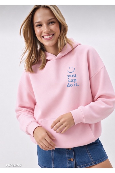 FUFLUNS You Can Do It Printed Oversized Women's Hooded Sweatshirt