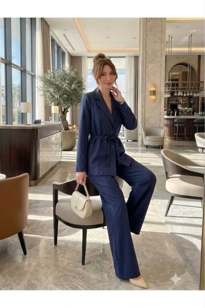 newmisal Women's Lace-Up Classic Jacket and Wide-Leg Comfortable Cut Pants Set