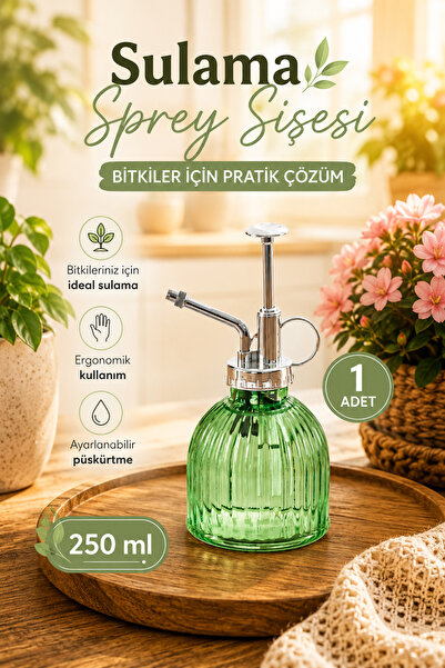 Porsima 15731 Yeşil Vintage Cam Bitki Sulama Şişesi Oda Kokusu Dağıtıcı Çok Amaçlı Boş Sprey Şişe 250 ml
