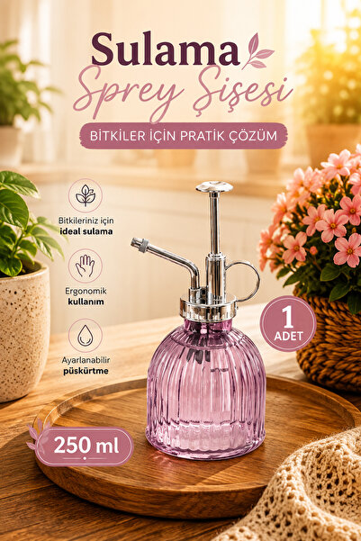 Porsima 15731 Mor Vintage Cam Bitki Sulama Şişesi Oda Kokusu Dağıtıcı Çok Amaçlı Boş Sprey Şişe 250 ml