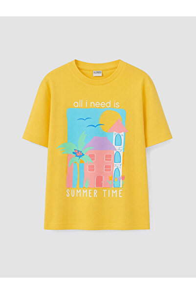 LC Waikiki Trendlucky Girls' T-Shirt with Oval Collar and Contrast