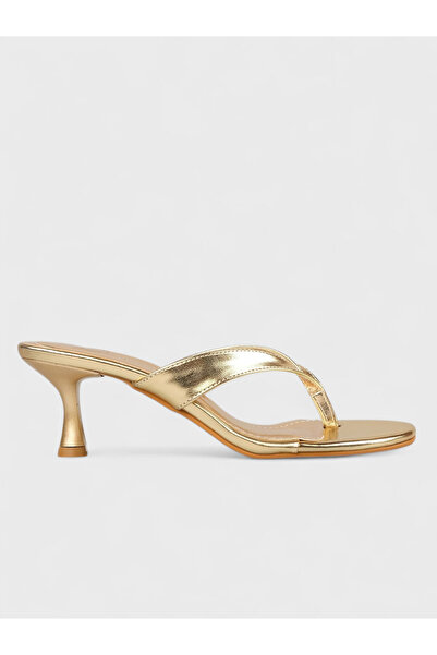 Sadık Yılmaz Women's summer 8cm thin heeled slippers - 230 3193 - gold