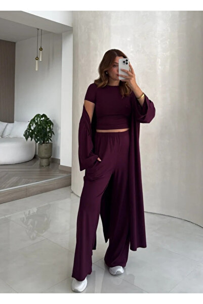 My Blog Plum Viscose Triple Set - 4137