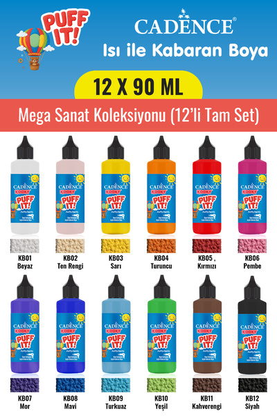 Cadence Boya 12X90ML Kooky Puff It Kabaran Boya Mega Sanat Koleksiyonu (12 Re...