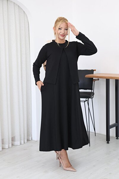 Siyezen Plus Size Modal Fabric Cardigan and Dress Combination Set
