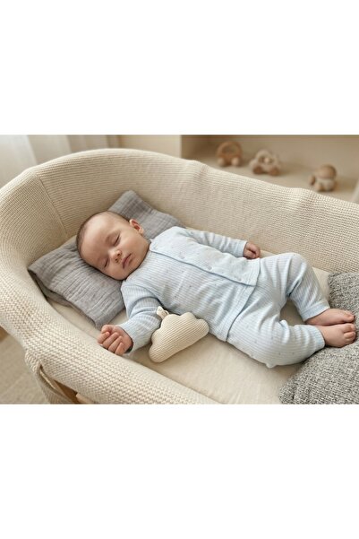 Beberium Bebe Mavi Çıtçıtlı Bebek Pijama Takımı (6-12 Ay) – Unisex Fitilli 2'li Pijama Seti