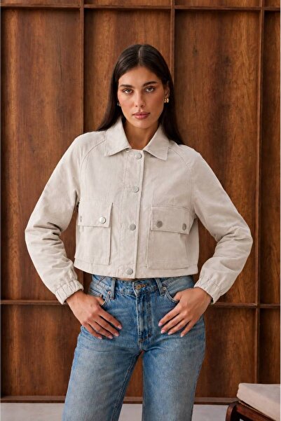 FLOWERİNG Women's Beige Jacket with Snap Pockets