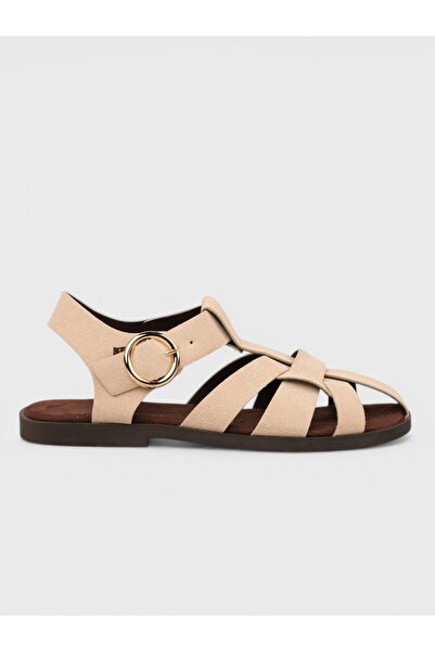Sadık Yılmaz Women's Summer Flat Sandals - 600 23 - Beige Suede