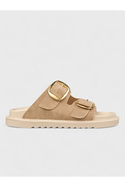 Sadık Yılmaz Women's summer flat slippers - 230 3169 - beige nubuck