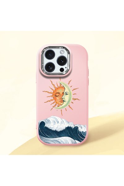 ucuc iPhone 15 Pro Compatible Retro Style Sun Moon Sea Wave Pattern Shock Abs...