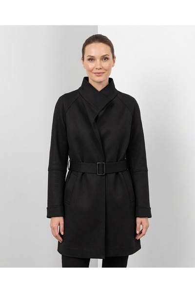 Ekol High Collar Belted Lined Trench Coat 6041