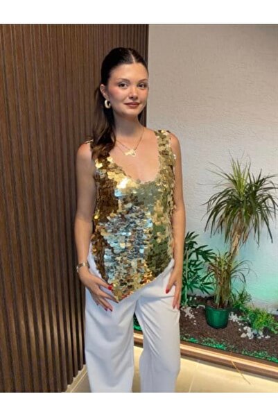 Gold Pul Payet Asimetrik kesim bluz