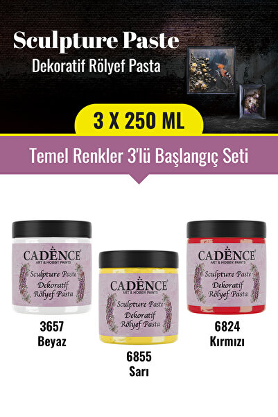 Cadence Boya 3x250ML Sculpture Dekoratif Rölyef Pasta - Temel Renkler 3'lü Ba...