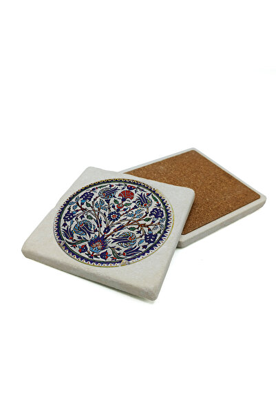 Sadrazam حامل أكواب من الحجر الطبيعي مطبوع عليه تصميم بلاط مزخرف 10X10 1G-Çin...
