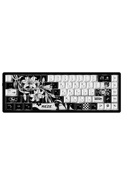 silabor 74 Tuş REZE Anime Temalı PBT Tuş Takımı – Siyah Beyaz Desenli Mekanik Klavye Keycaps Seti