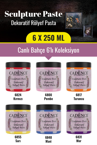 Cadence Boya 6x250ML Sculpture Dekoratif Rölyef Pasta - 6'lı Canlı Bahçe Renk...