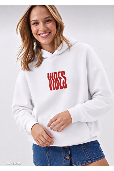 FUFLUNS Vibes Printed Oversized Women's Hooded Sweatshirt