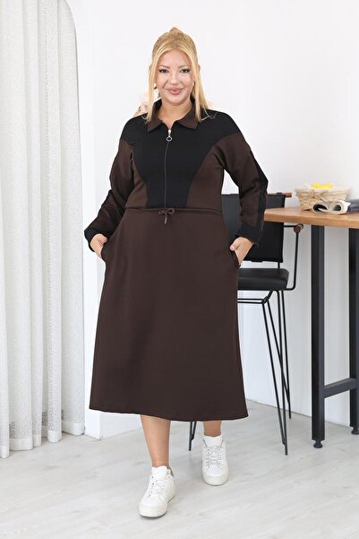 Siyezen Plus Size Polo Collar Zippered Modal Fabric Dress